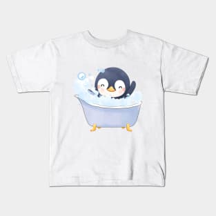 Cute Baby Penguin Bathtub Kids T-Shirt